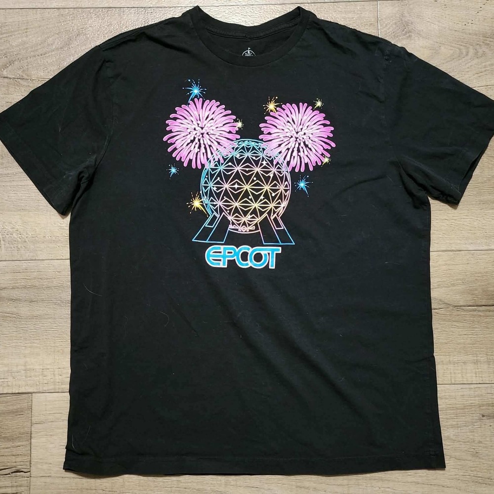 Disney Epcot Spaceship Earth Mickey Fireworks T-Shirt Mens Large Black Cotton